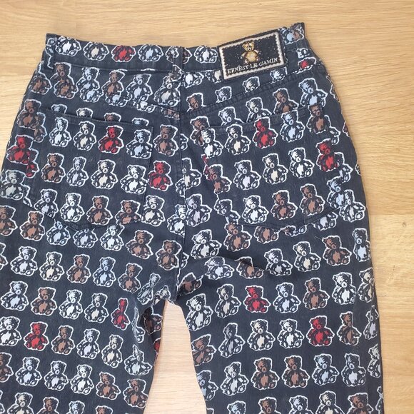 Ernest Le Gamin All Over Teddy Bear Slim Straight Mid Rise Jeans 28W/29L - Picture 11 of 16